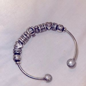 Pandora Open Bangle Pave Caps WIth Cubic Zirconia Bangle Bracelet Fit Bead Charm